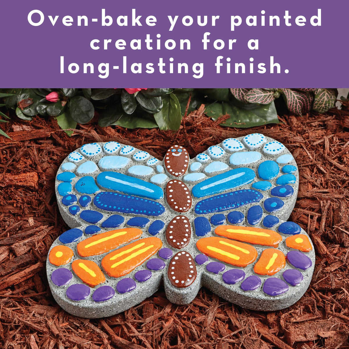 MindWare Butterfly mosaic stepping stone shown as outdoor decor.
