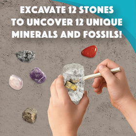 MindWare Dig It Up! Fossils & Minerals chisel view captures the excavation moment.