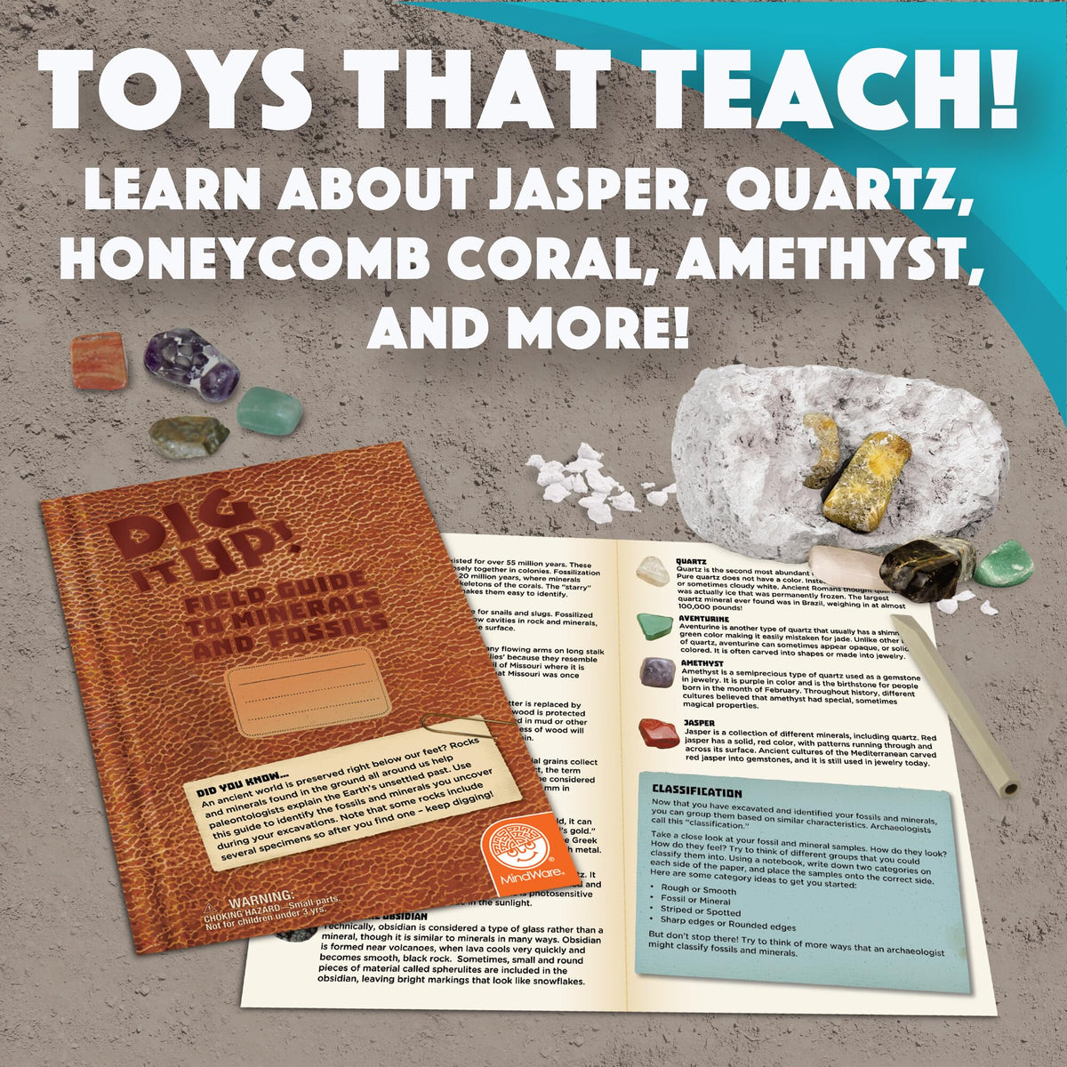 MindWare Dig It Up! Fossils & Minerals Excavation Guidebook supports curious minds.