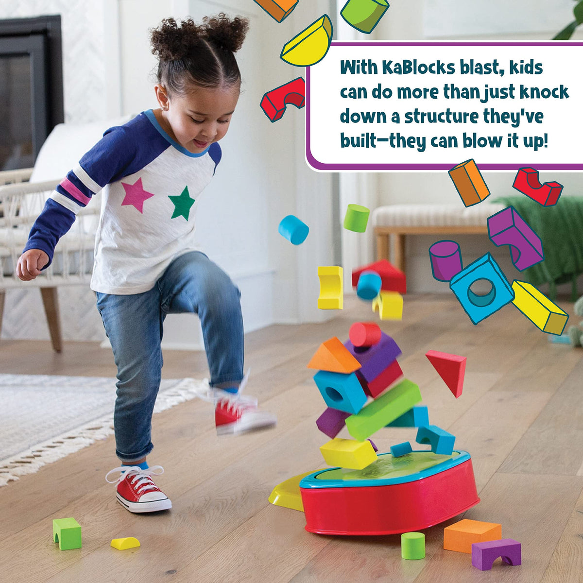 MindWare KaBlocks Blast blocks explode dramatically after stomping the pad.