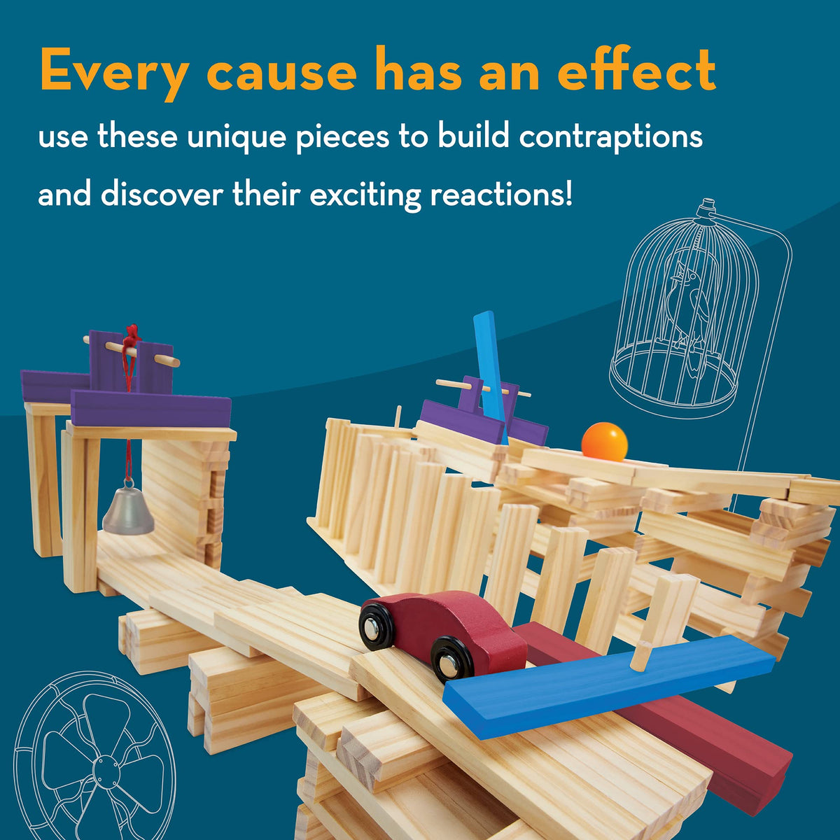 MindWare KEVA Contraptions dowels and connectors expand stacking possibilities for creative mazes.