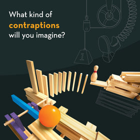MindWare KEVA Contraptions idea book provides guided inspiration for new builds.