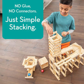 MindWare KEVA Contraptions two balls ready for marble run play