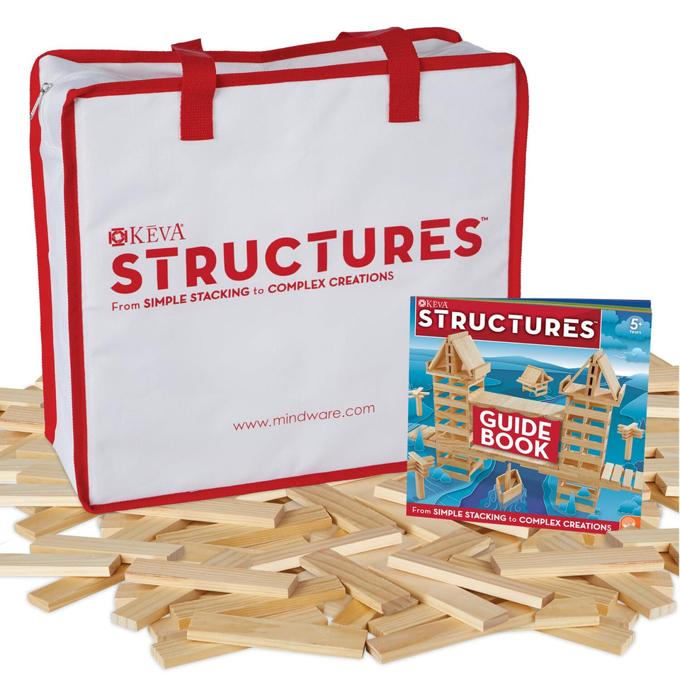 MindWare KEVA Structures 400 planks bag: organized construction set for creative STEM play.