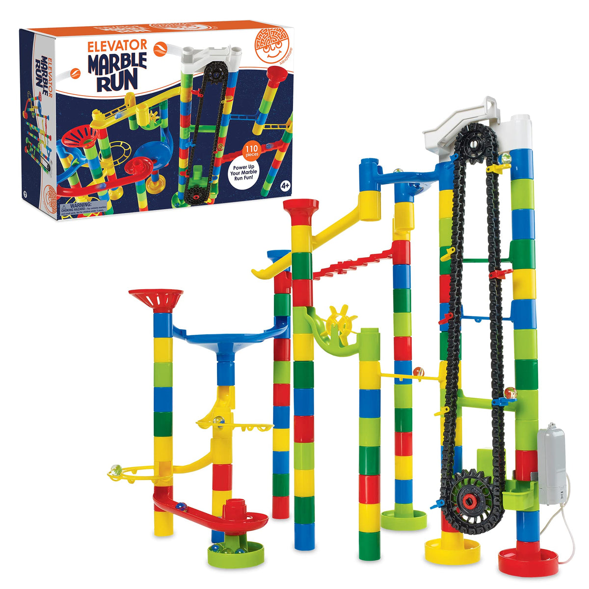 MindWare Marble Run elevator in action lifting marbles for hands-on STEM play