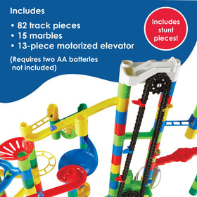 MindWare Marble Run marbles rolling through a colorful course for imaginative play