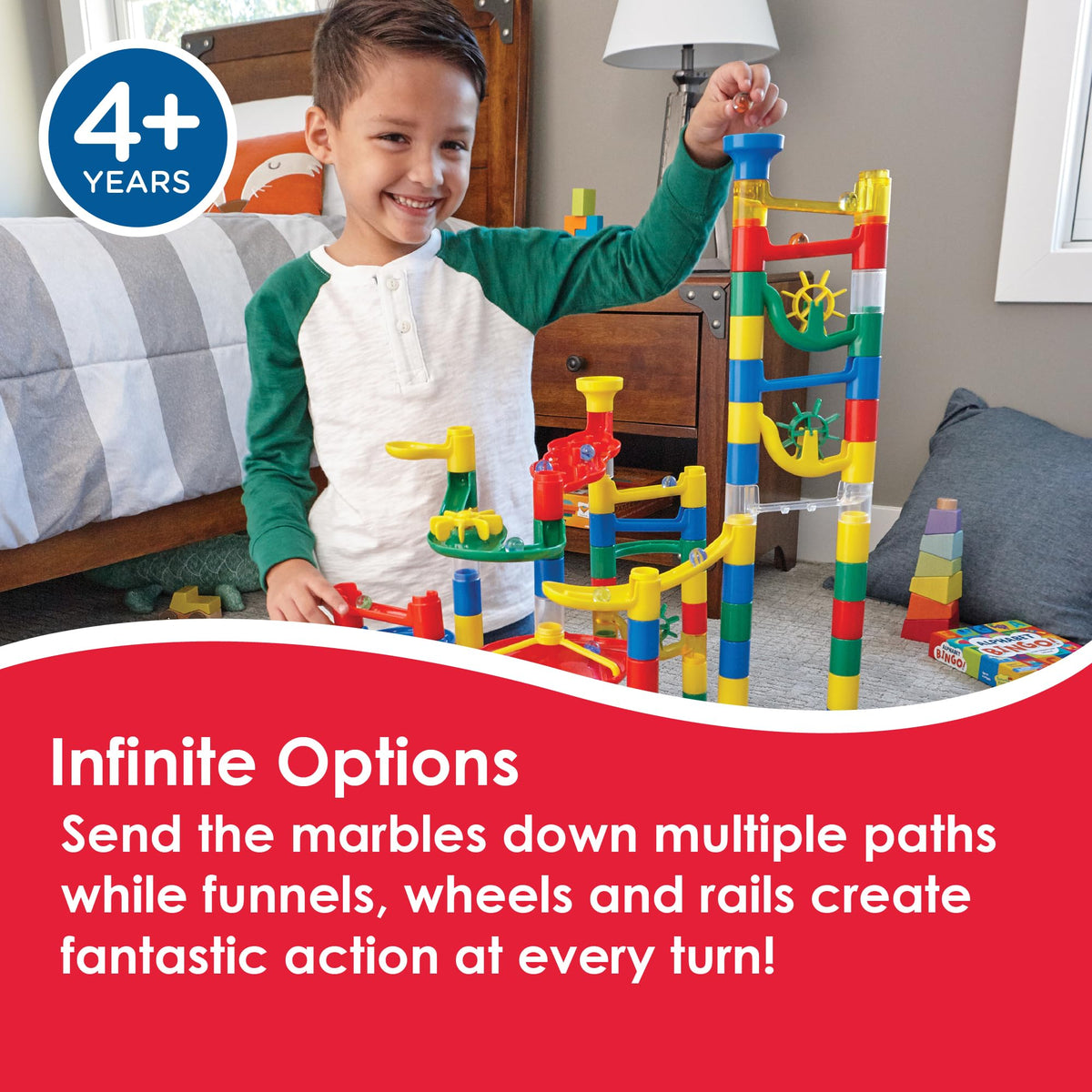 MindWare Marble Run merry-go-rounds add spin to play, boosting engagement and imagination.