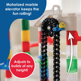 MindWare Marble Run spinner-slide piece in action adding loops and thrills