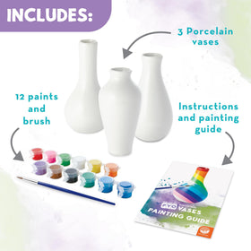 MindWare Paint Your Own Vases color palette close-up showing 12 bright porcelain paints.