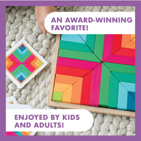 MindWare Pattern Play wood tray keeps designs organized during building.