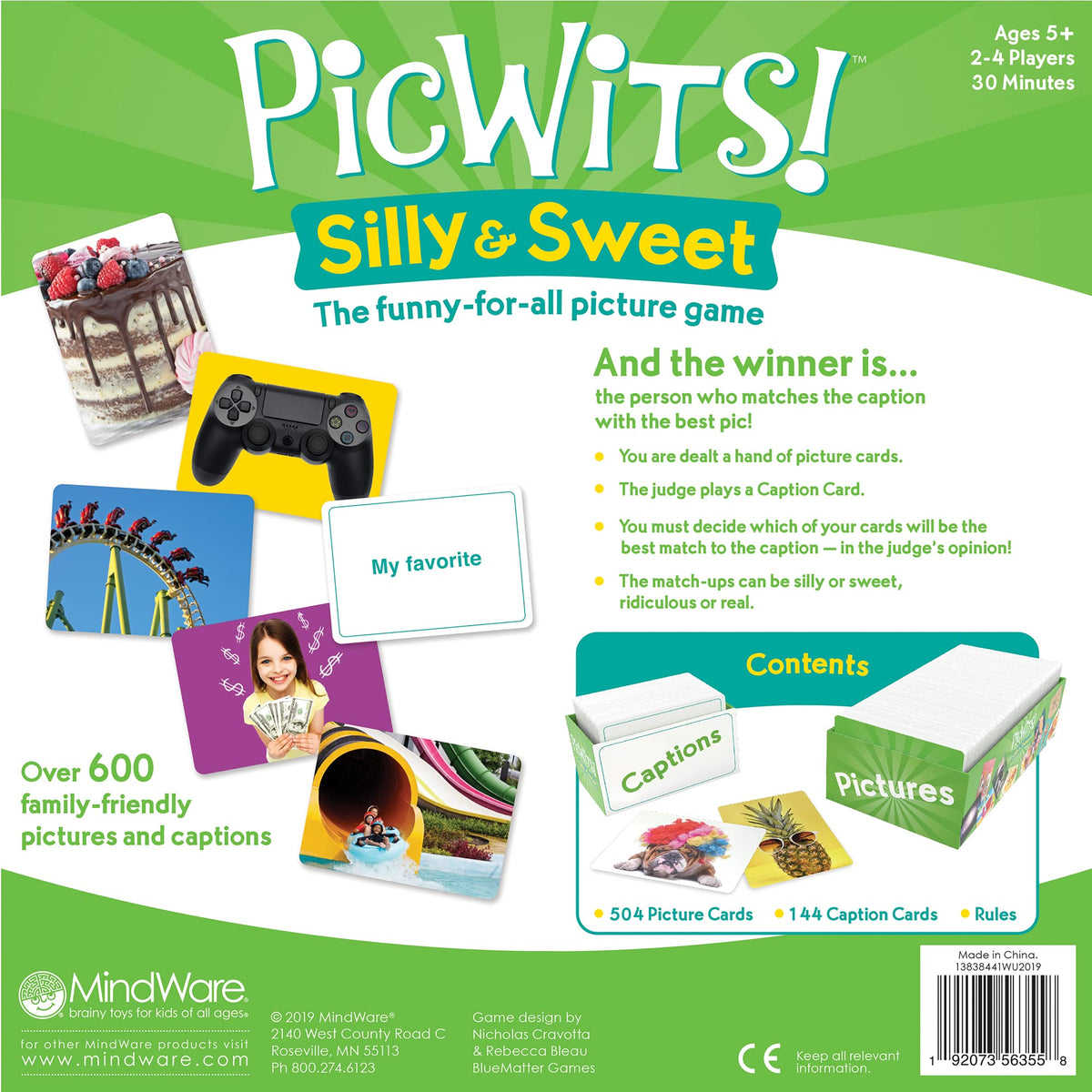 MindWare PicWits box contents showing photo cards and captions for setup.