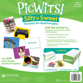 MindWare PicWits box contents showing photo cards and captions for setup.