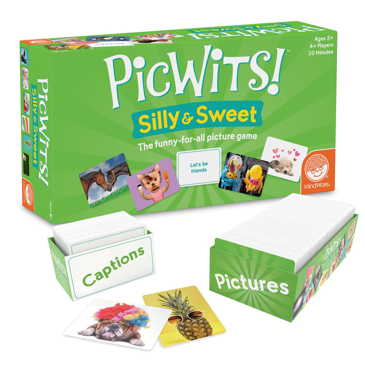 MindWare PicWits photo cards on table for family game night.