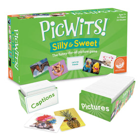 MindWare PicWits photo cards on table for family game night.