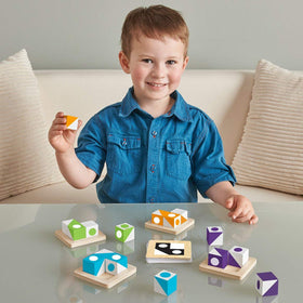 MindWare Q-bitz Jr. cubes sets support tactile pattern building and fine motor skills.