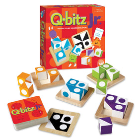MindWare Q-bitz Jr. pattern cards illustrate colorful challenges for pattern recognition.