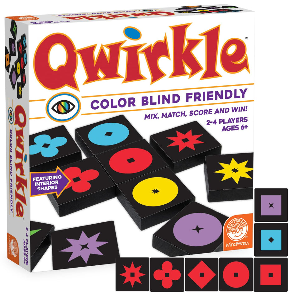 MindWare Qwirkle color blind friendly tiles for strategic play and inclusivity.