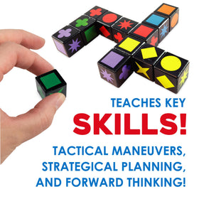 MindWare Qwirkle Cubes color-symbol combos highlight strategic thinking during play.