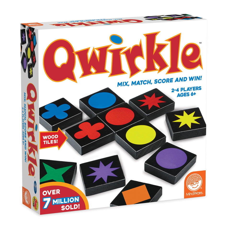 MindWare Qwirkle tiles close-up showing colors and shapes for quick family play.