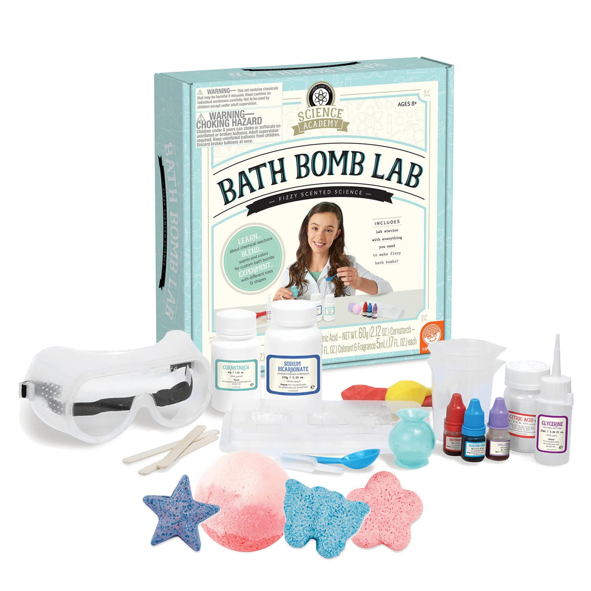 MindWare Science Academy Bath Bomb Lab color experiment demonstrates colorful fizz.