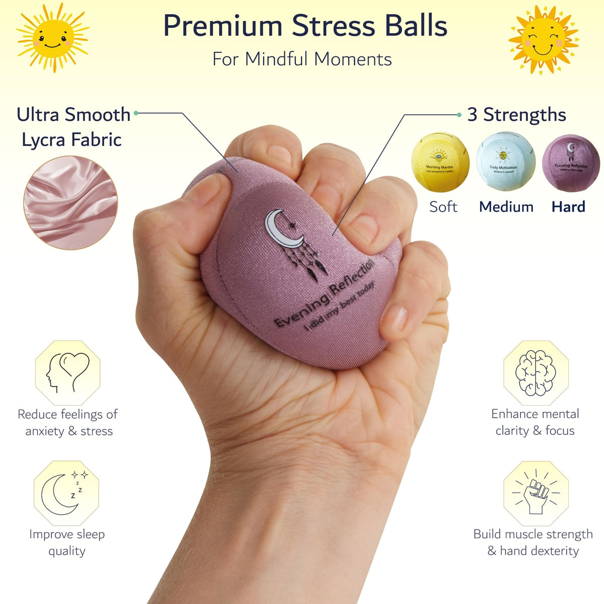 Mindzen stress balls on a desk make a thoughtful wellbeing gift.
