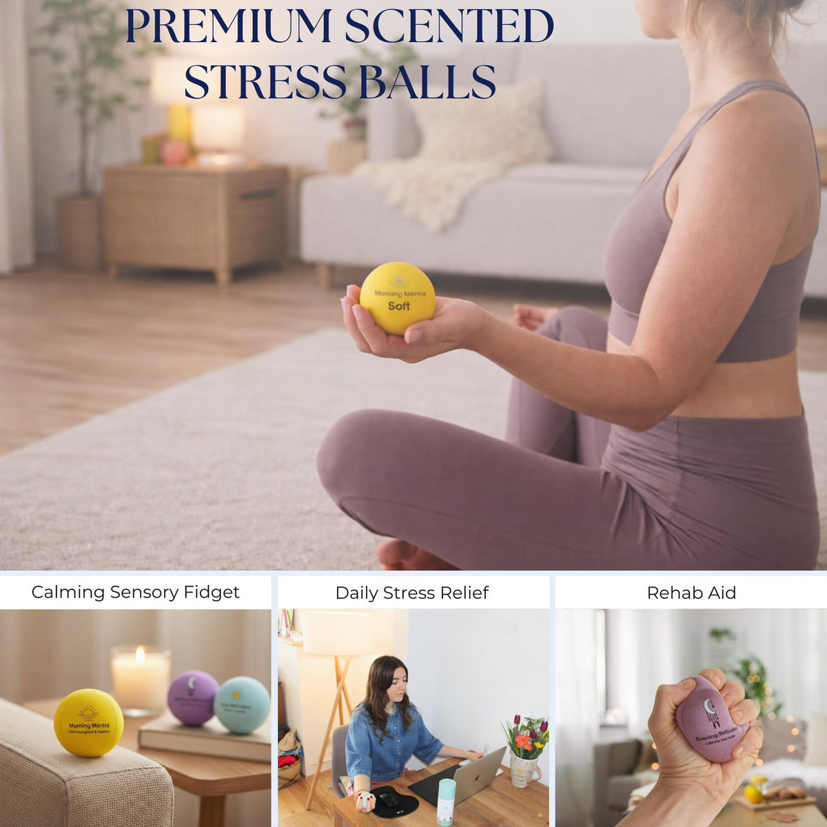 Mindzen stress balls eucalyptus aroma promoting mindful breathing during tense moments.