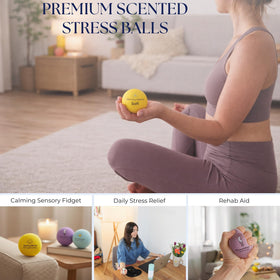 Mindzen stress balls eucalyptus aroma promoting mindful breathing during tense moments.