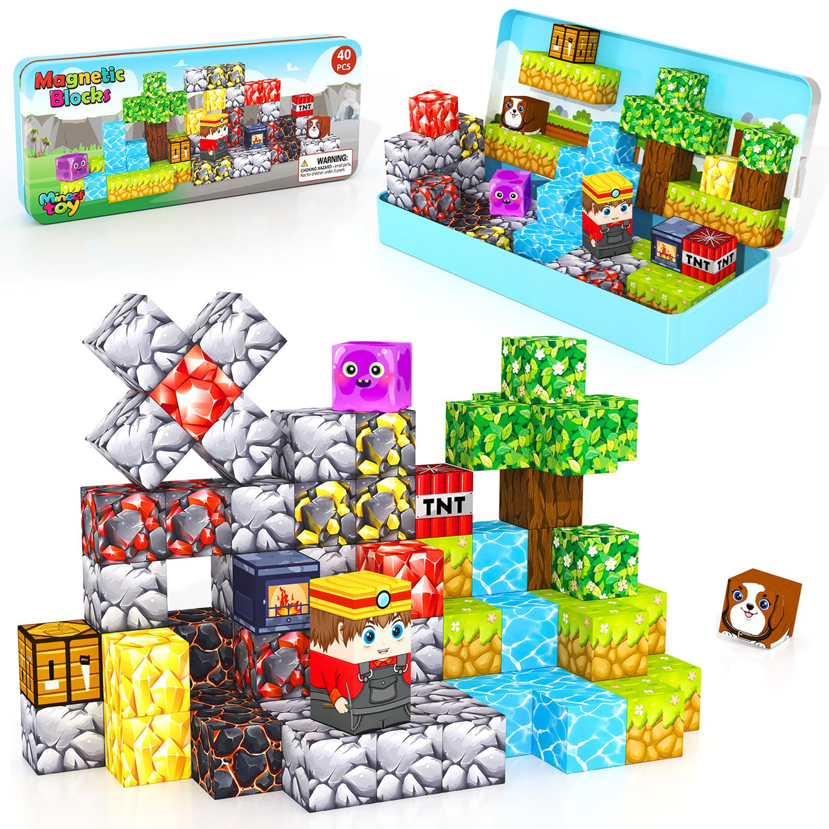 Minecftoy mini magnetic blocks travel box for on-the-go play and storage