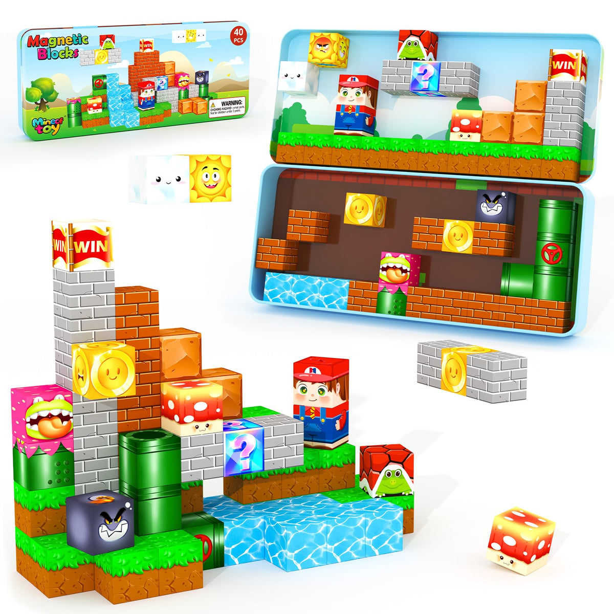 Minecftoy travel box with 40 magnetic pieces for portable creative play