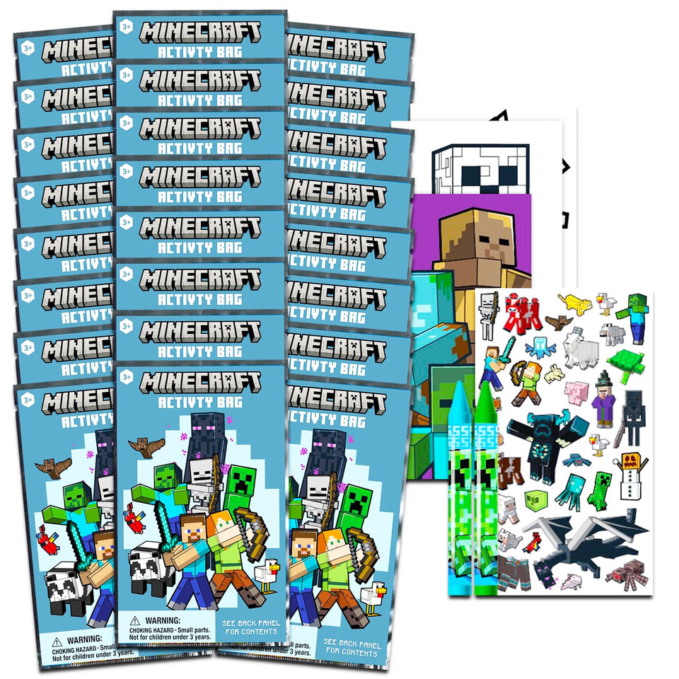 Minecraft party favors: mini play packs with coloring books and stickers for classroom rewards.