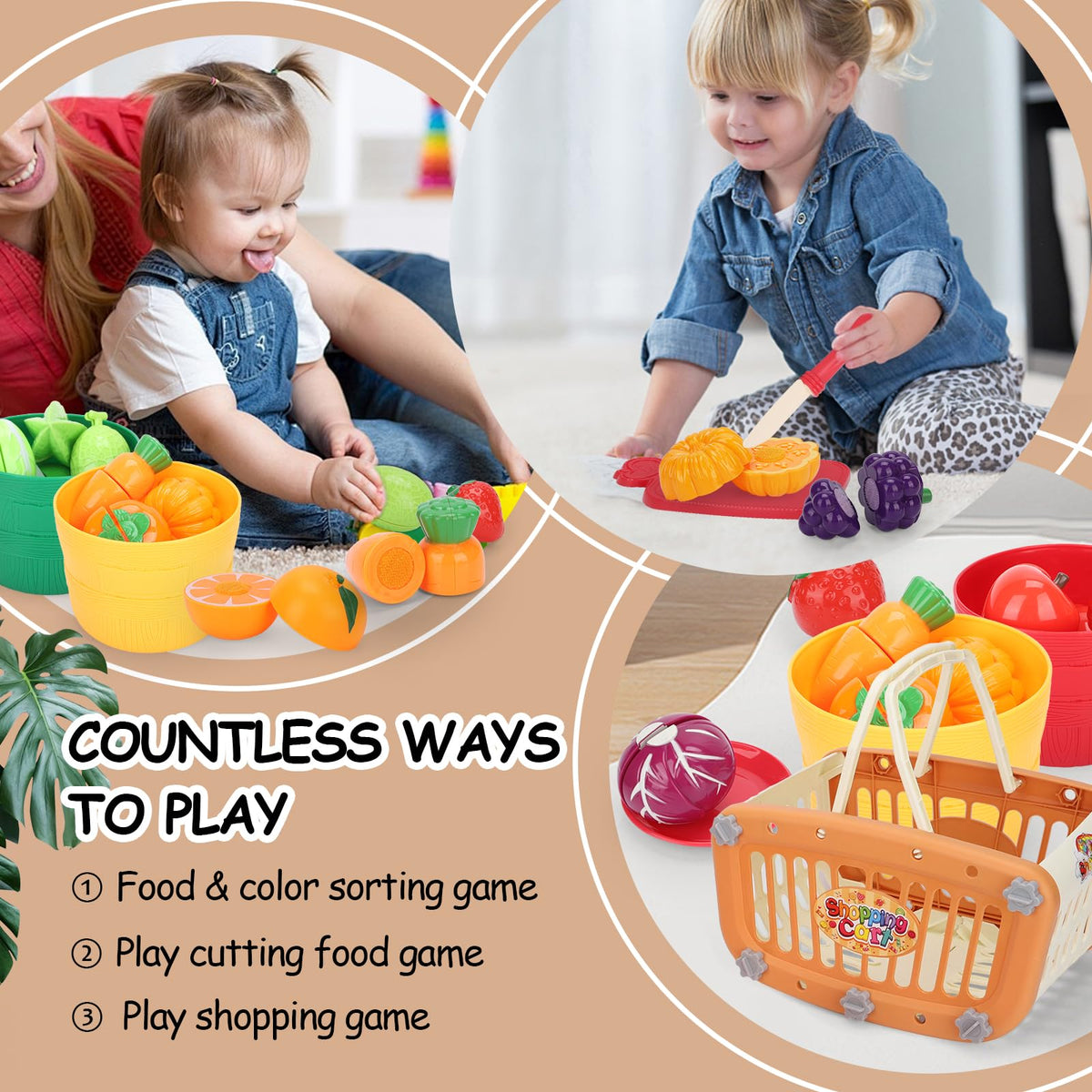 Ming You cutting boards and knives invite safe pretend cooking and cutting play.