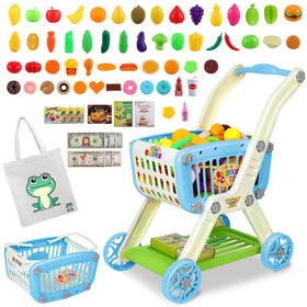 Ming You kids shopping cart blue, assembled for imaginative play.