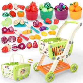 Ming You kids shopping cart visual with pretend items boosts imaginative play and social skill.