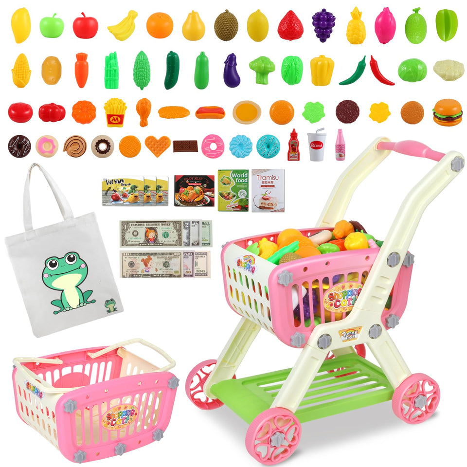 Ming You kids shopping cart front view for interactive pretend shopping and role play.