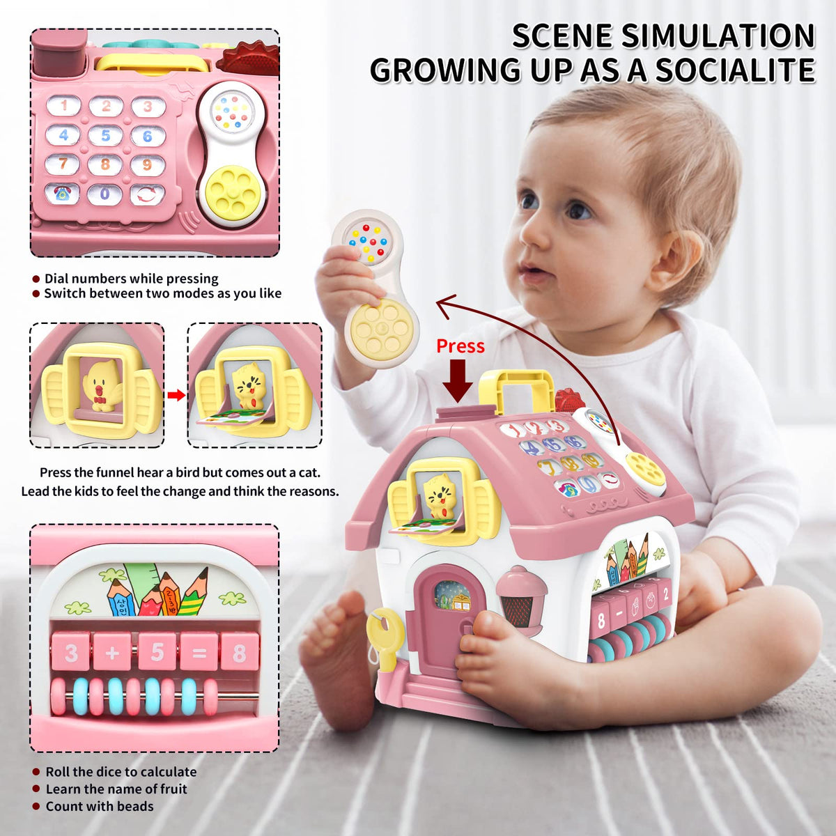 Ming You 8-in-1 learning house side buttons close-up highlights busy-learning moments