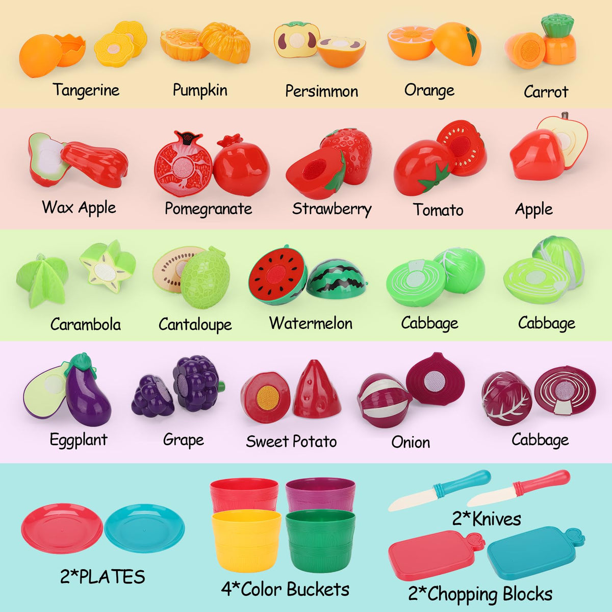 Ming You sorting buckets help children learn colors and organize pretend groceries.