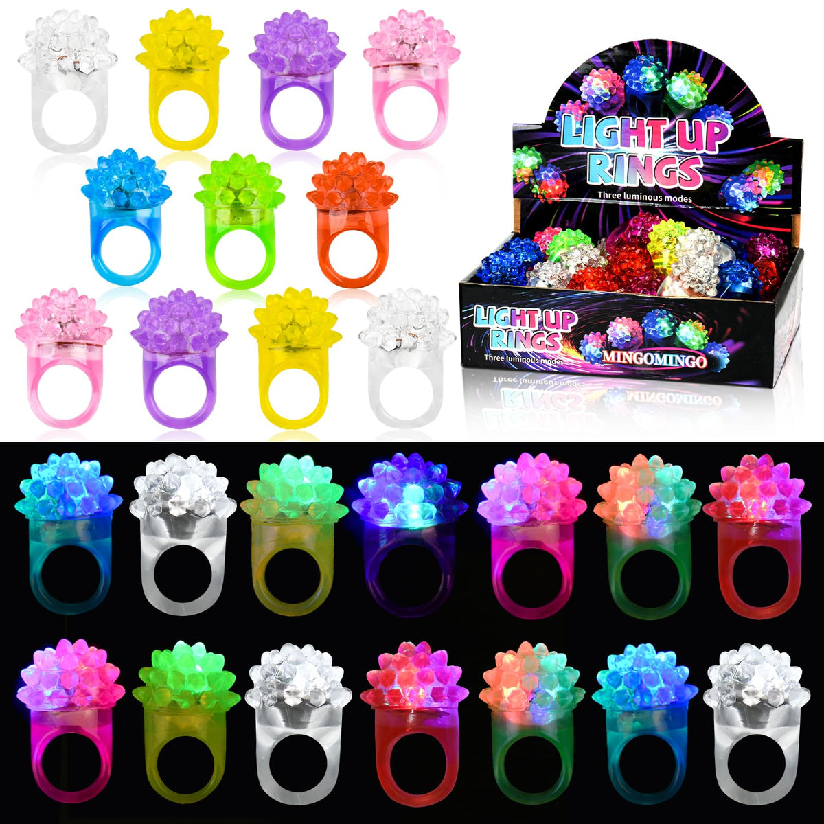 MINGOMINGO 50-pack LED light up rings in colorful glow for party favors