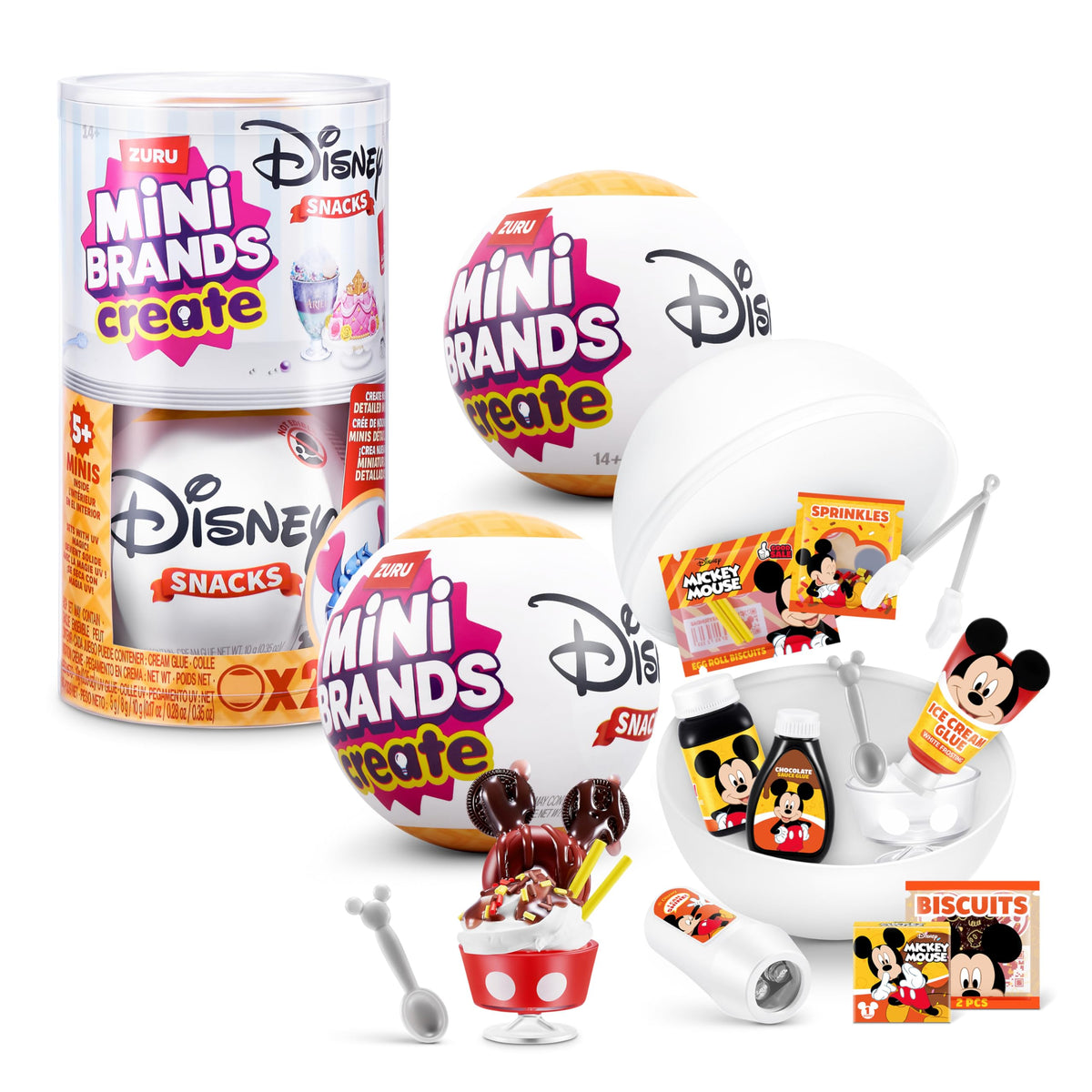 Mini Brands Create Disney Snacks capsule opening reveals a tiny snack replica for display.