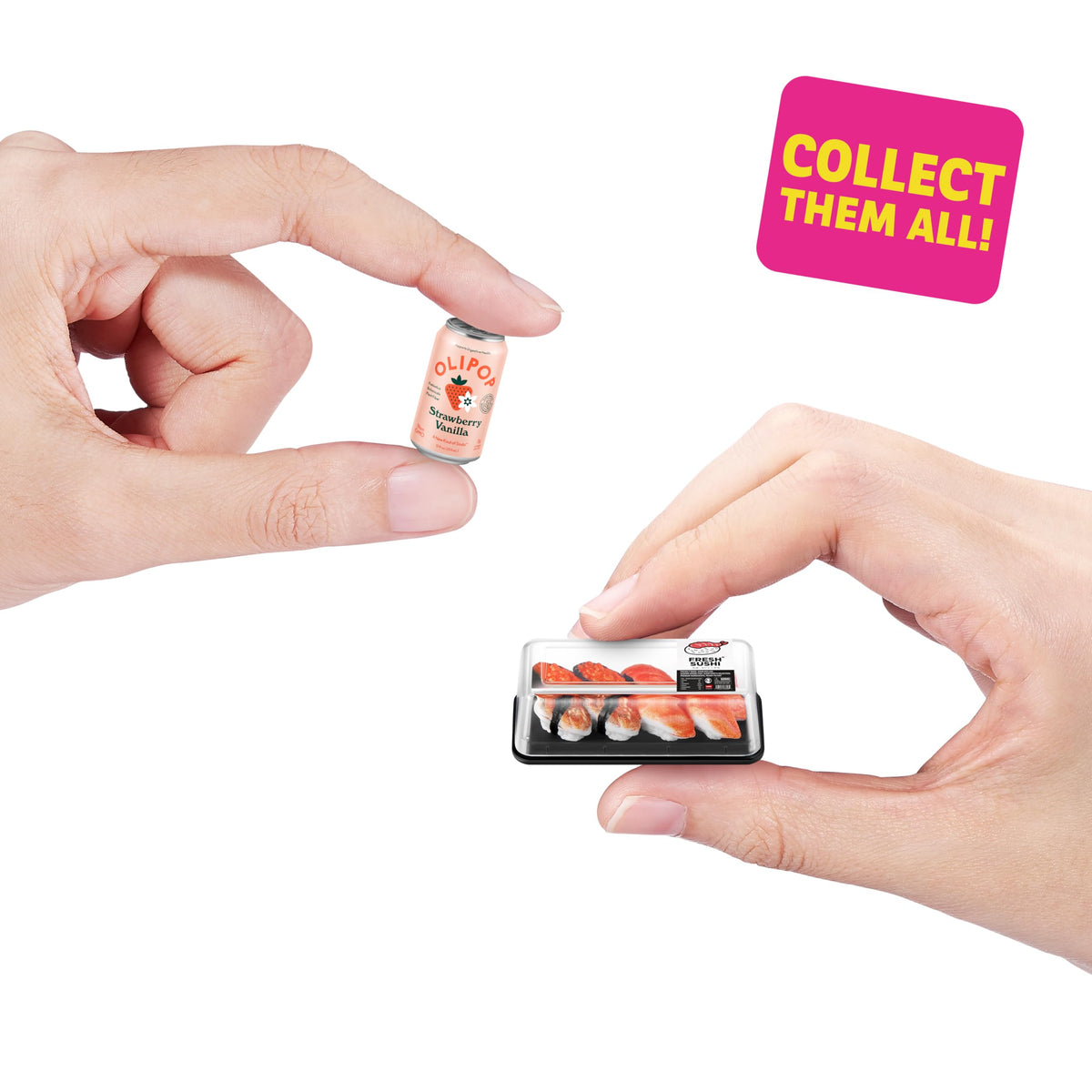 Mini Brands Fill the Fridge Mini Minis collection close-up showing tiny details.