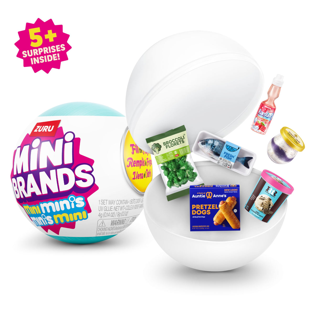 Mini Brands Fill the Fridge Mini Minis on-shelf display of tiny detailed snacks for play.