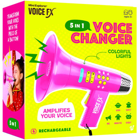 Mini Explorer voice changer pink front view with glowing lights for lively play