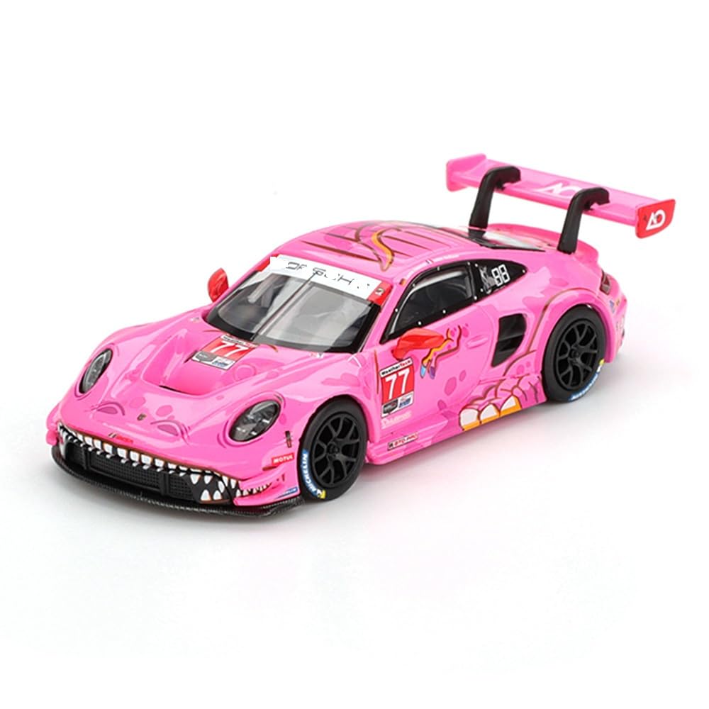 Generic Mini GT Porsche 911 GT3 R #77 pink paint and graphics for authentic race-era display.