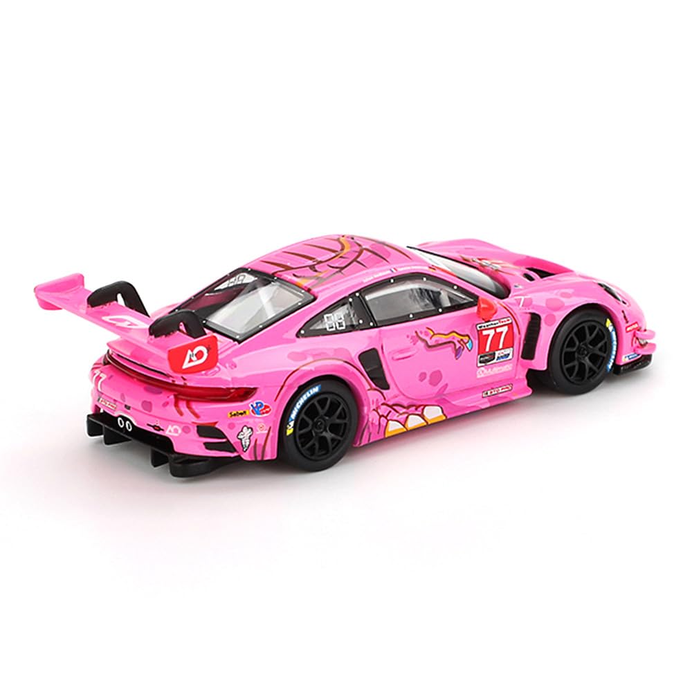 Generic Mini GT Porsche 911 GT3 R #77, real rubber tires enhance realism on shelves.