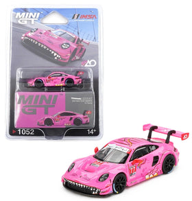 Generic Mini GT Porsche 911 GT3 R #77 pink limited edition, ideal for display and collection.