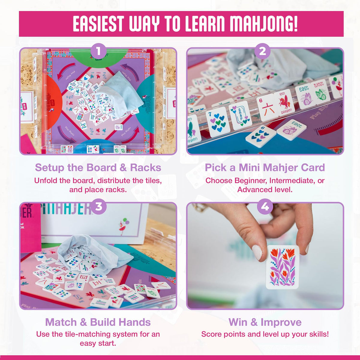 Mini Mahjer durable board provides a sturdy surface for groups.