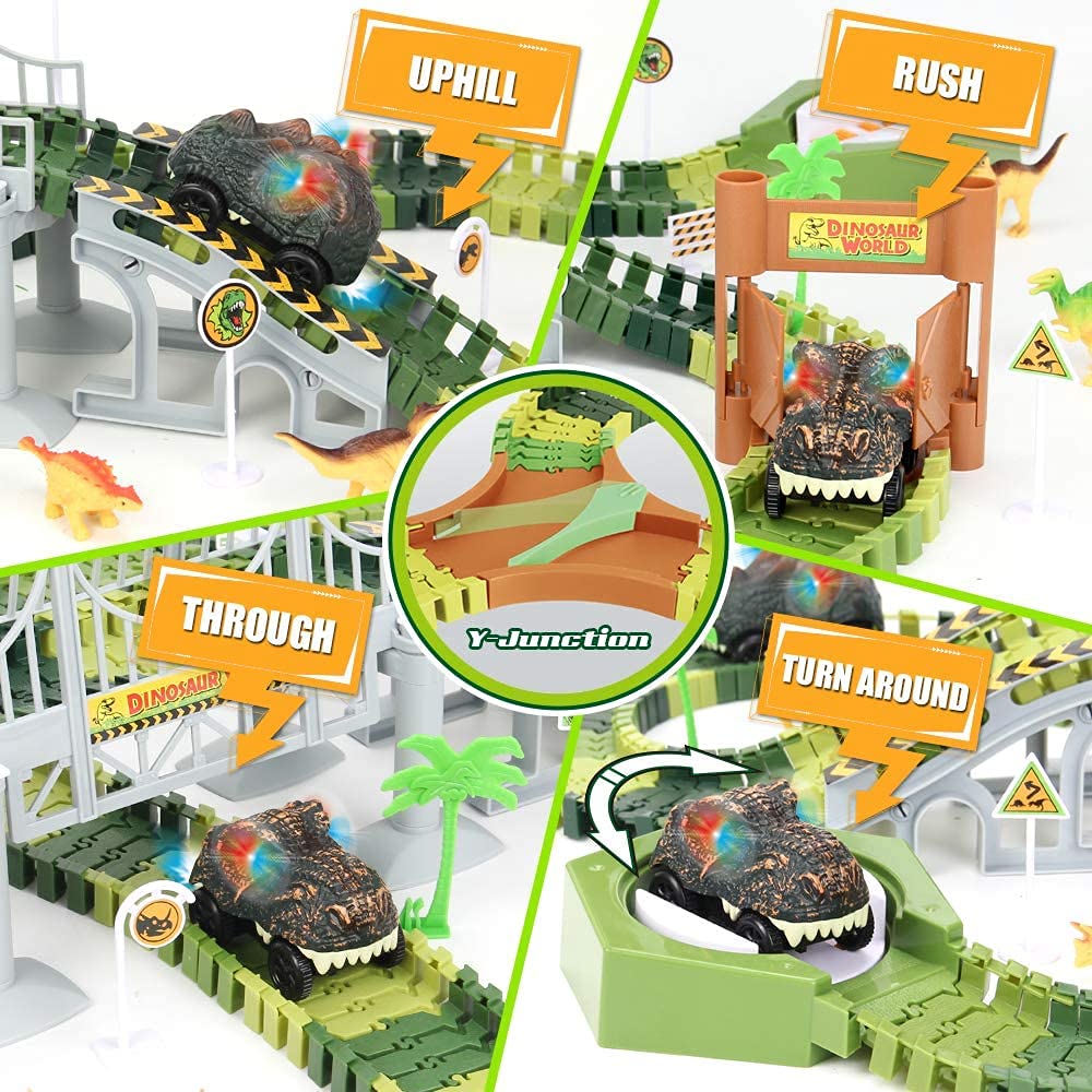 Mini Tudou dinosaur cars with lights brighten playtime and storytelling moments.