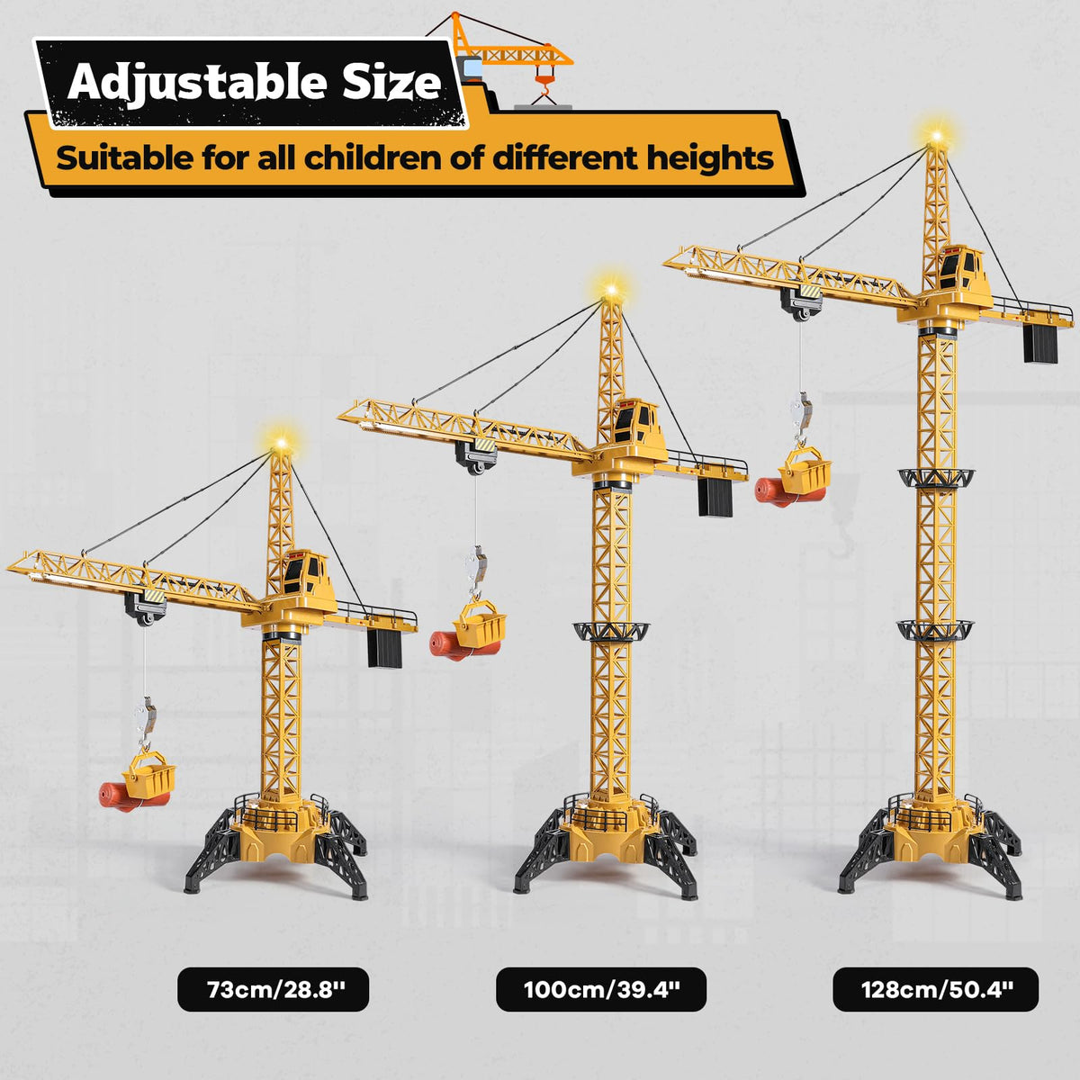 Mini Tudou RC crane toy adjustable height brackets for growing kids.