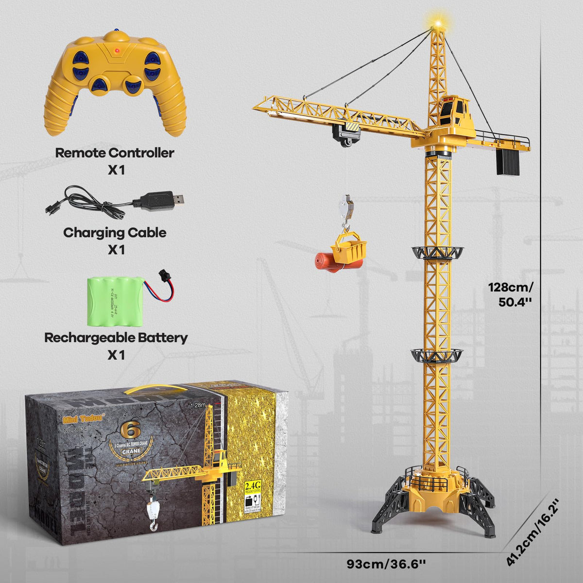 Mini Tudou crane toy base, brackets, and remote included.