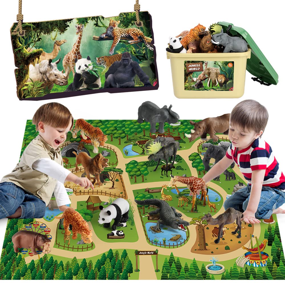 Mini Tudou giraffe figure for imaginative jungle stories on the large mat