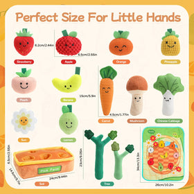 Mini Tudou squeeze-fruit toy offers soft squeaks to encourage grabbing.